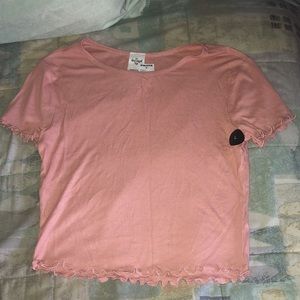 Light pink lettuce edge crop top